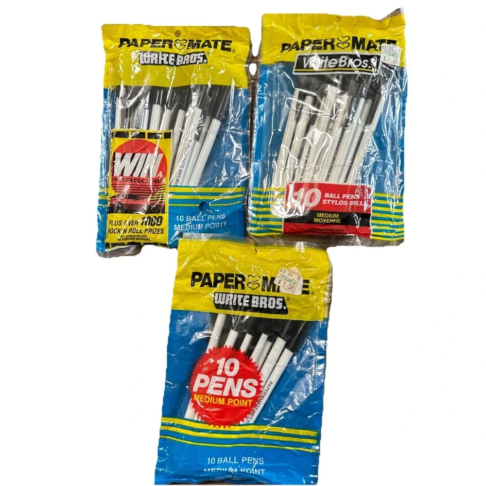 Vtg Paper Mate Write‎ Bros. Ballpoint Pen Medium Point Black Ink 1980s 90s Lot 3